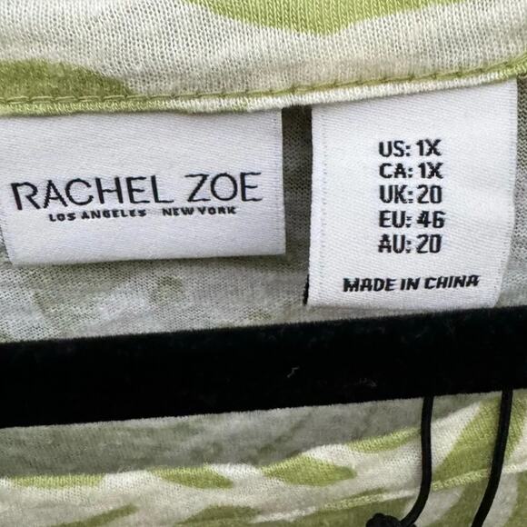 NWT Rachel Zoe Womens 1X Linen Blend Green Floral Faux Button Short Sleeve Tee - Picture 4 of 5